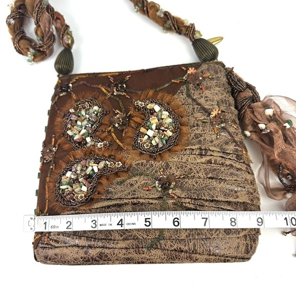 Mary Frances Beaded Handbag Brown Shoulder Bag Purse Bag Charm - Picture 9 of 12